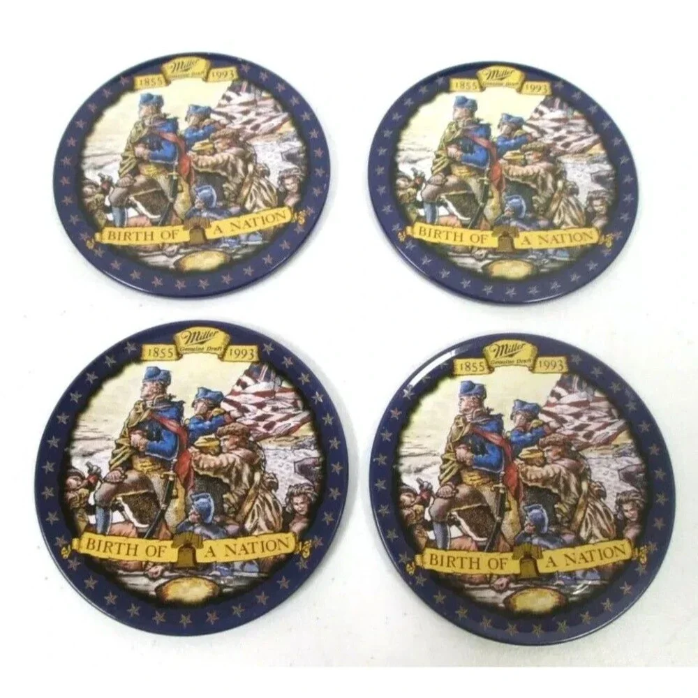Miller Beer 1993 Metal Tin Coaster Set Birth of a Nation Washington